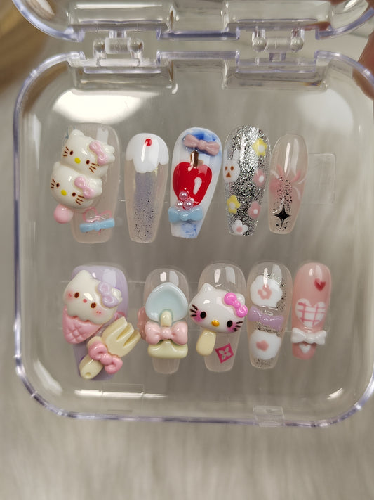 Ice cream Kitty | Handmade Nails