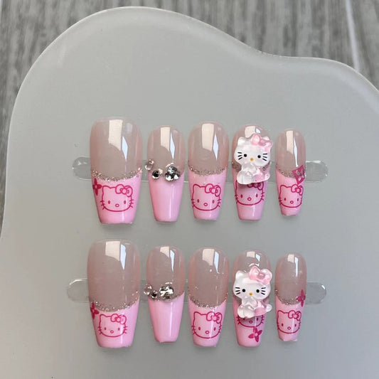 Pink French Kitty | Handmade Nail