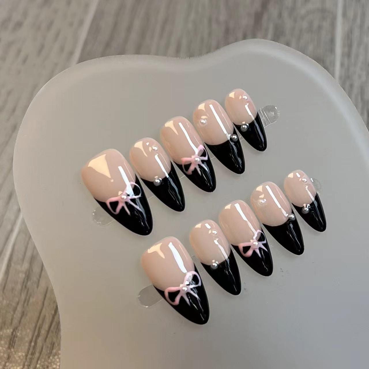 Pink Bow Noir Tips | Handmade Nail