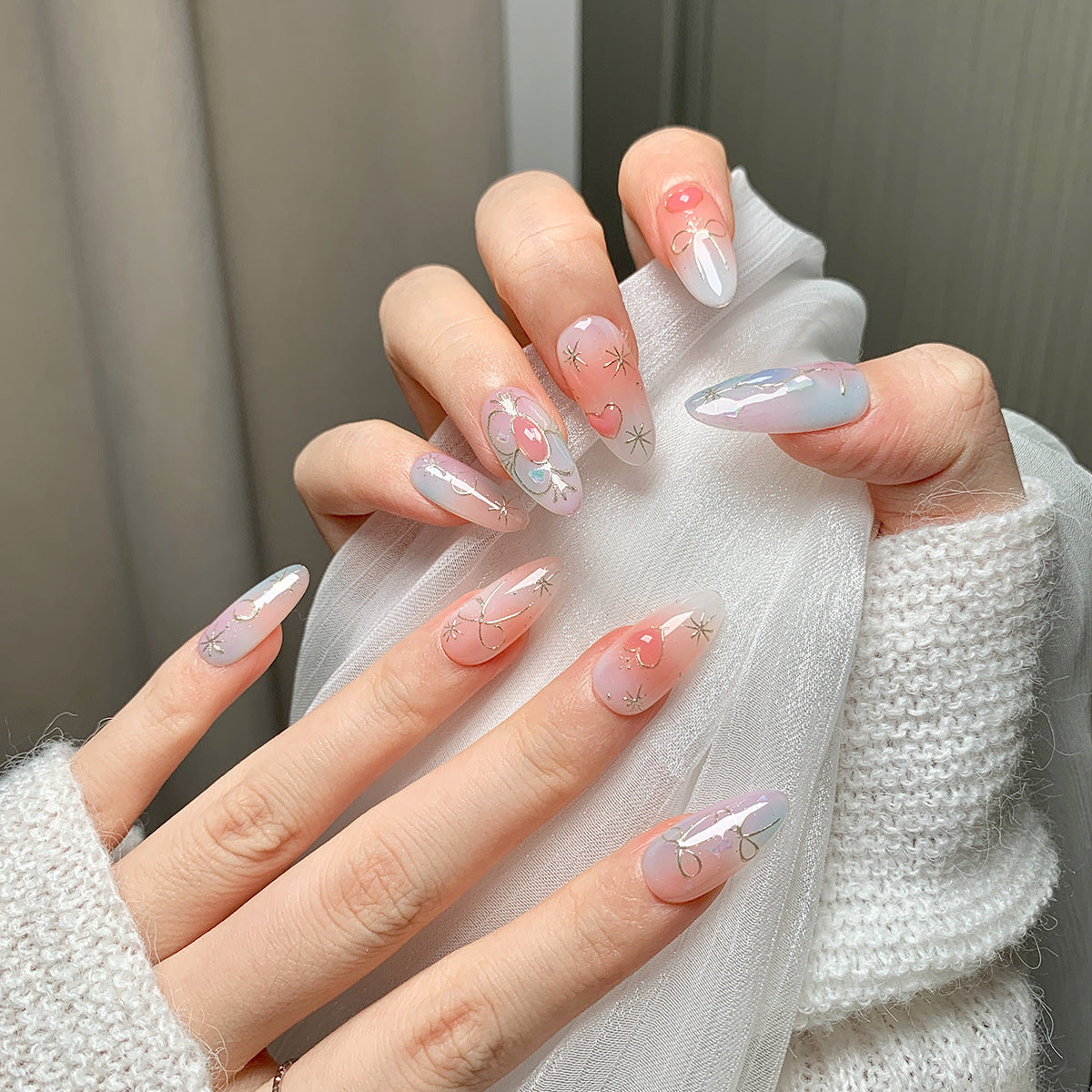 Pink Ombre with Gold Chrome Nail | Handmade Nail