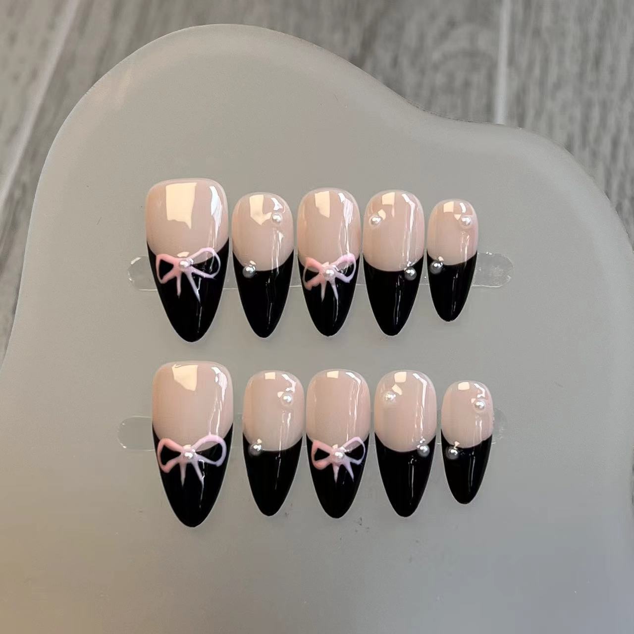 Pink Bow Noir Tips | Handmade Nail